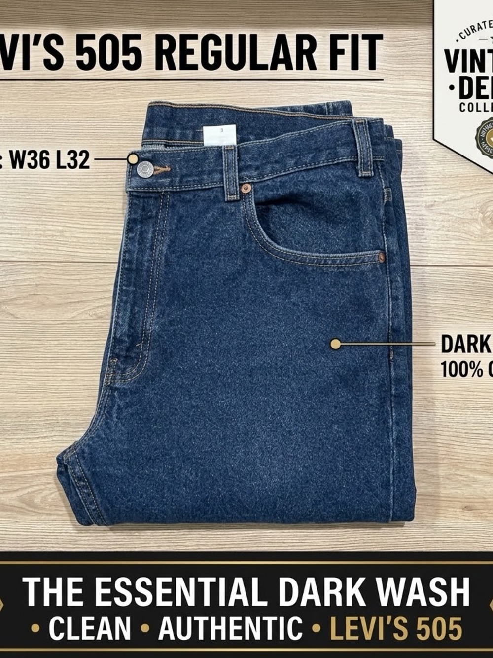 Levi’s 505 Regular Fit Men’s Jeans | Size 36x32 | 100% Cotton | Dark Wash